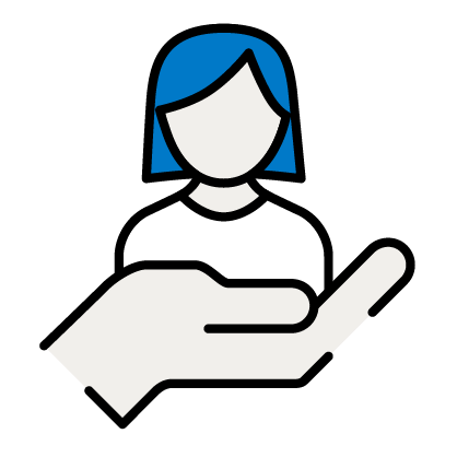 Icon of a hand under a child, depicting childcare