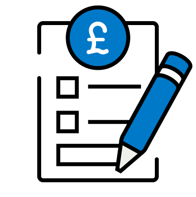 Icon of a claim form with a pound sterling symbol