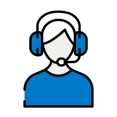 Icon of a call centre representative with a headset on