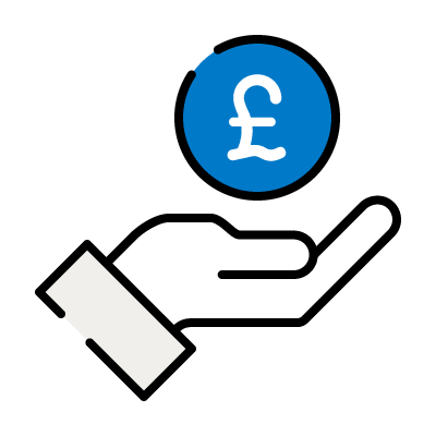 Icon of a hand offering a pound sterling symbol