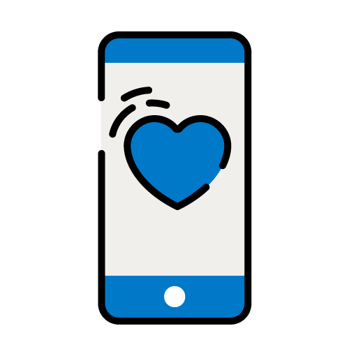 Icon of a mobile phone showing a heart in an app