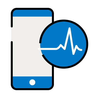 Icon of a mobile phone and the Bupa heartbeat