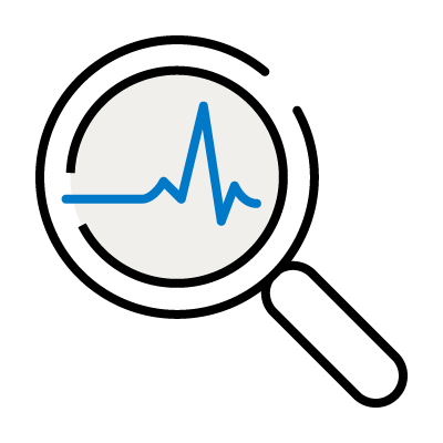 icon showing a magnifying glass with the Bupa heartbeat