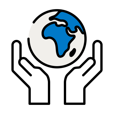 Icon of two hands holding the world, symbolising responsibility