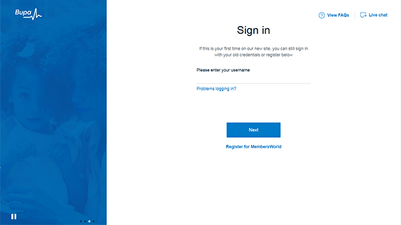 New MembersWorld - login screen