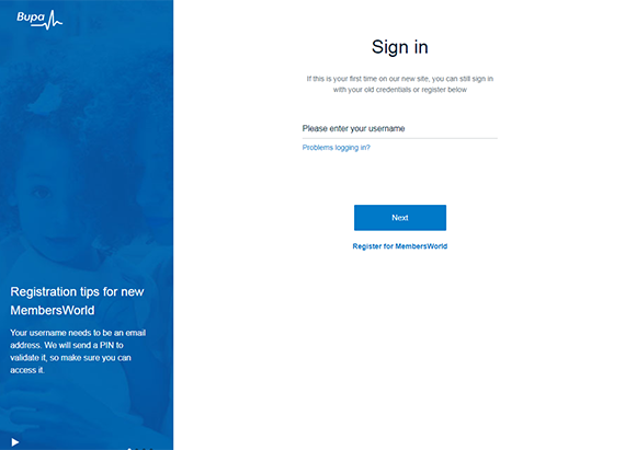 Members World sign in screenshot