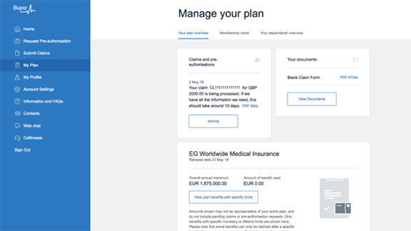 Manage plan screen on MembersWorld