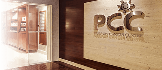 Reception area signage at Parkway Cancer Centre