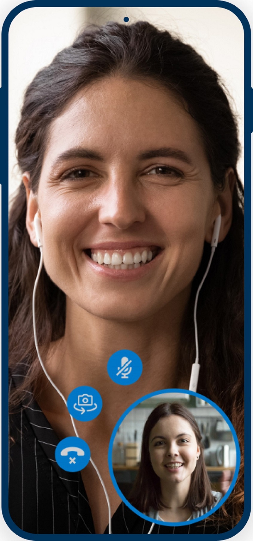 Speak to a doctor anywhere, 24/7 with Global Virtual Care; images shows video chat between two women
