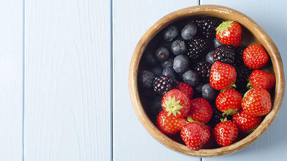 A bowl of red berries