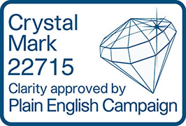 Crystal Mark 22715 Clarity approved by Plain English Campaign